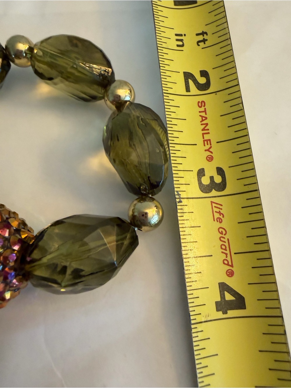 VTG Large Faceted Beads Olive Green Pink Rhinestone Babble Bracelet - Picture 5 of 7